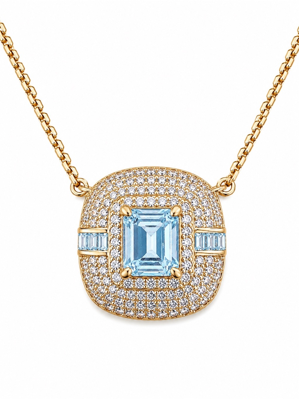 Bomb Party Gold Tone Blue CZ Statement Necklace Like New